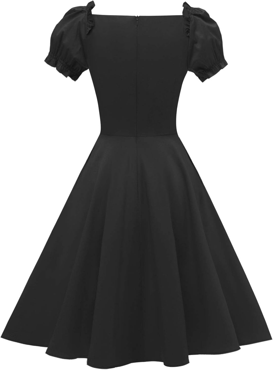 Women'S Puff Short Sleeve 1950S Party Dresses Square Neck Aline Dress with Pockets